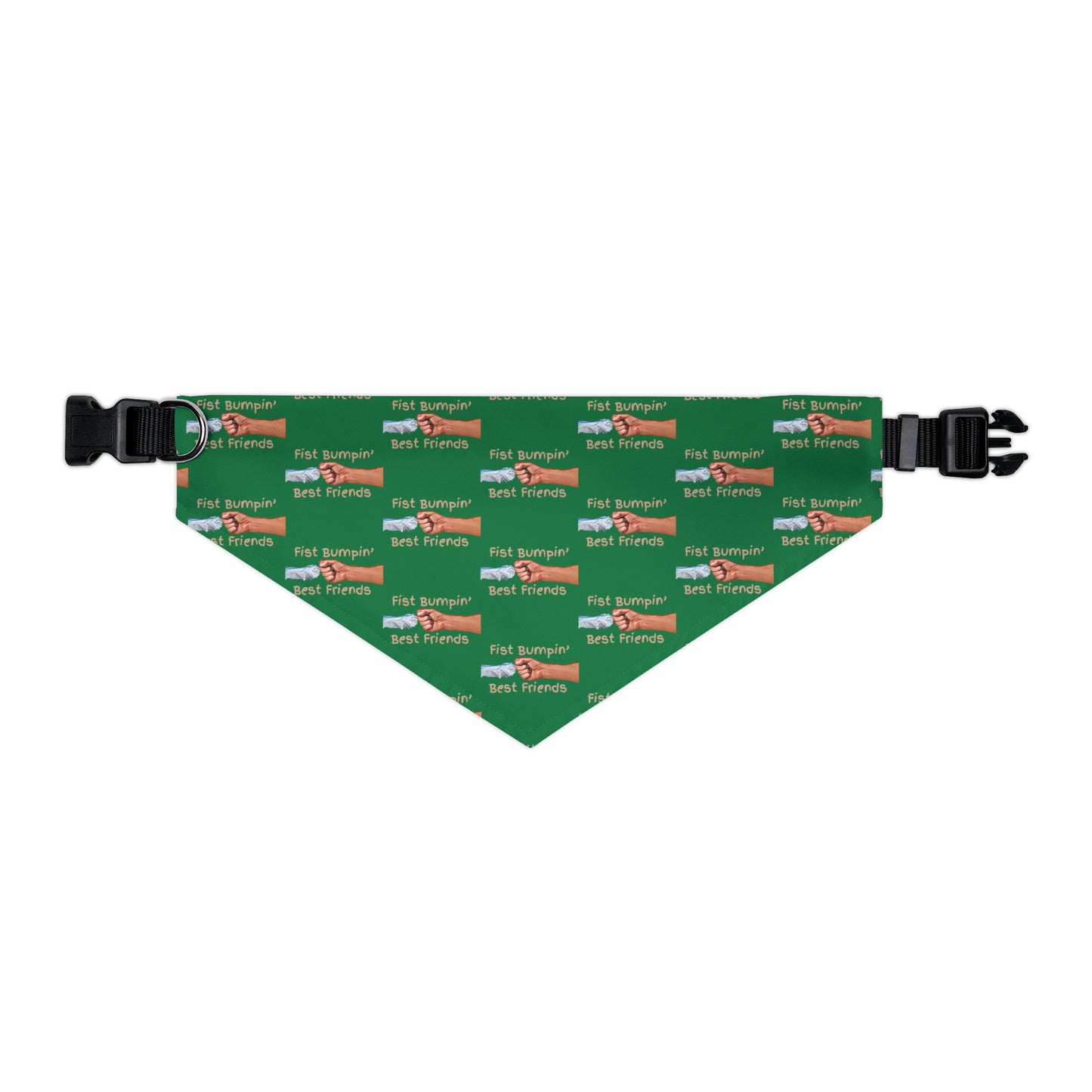 Fist Bumpin’ Best Friends Opie’s Cavalier King Charles Spaniel Pet Bandana Collar Green with Tan lettering.