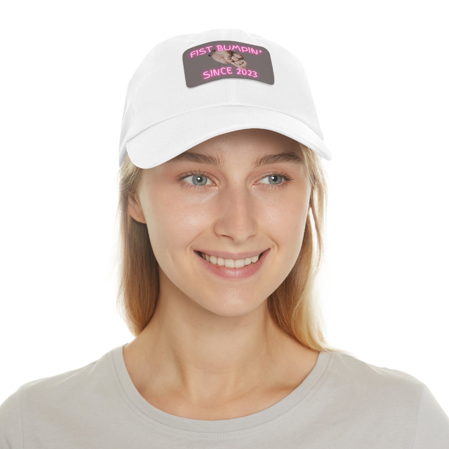 Baby Girl Fist Bumpin’ Since 2023 Hat with Leather Patch (Rectangle)