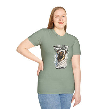 Bath Time Survivor – Personalized Dog Spa T-Shirt – Paw Spa Days Remembered