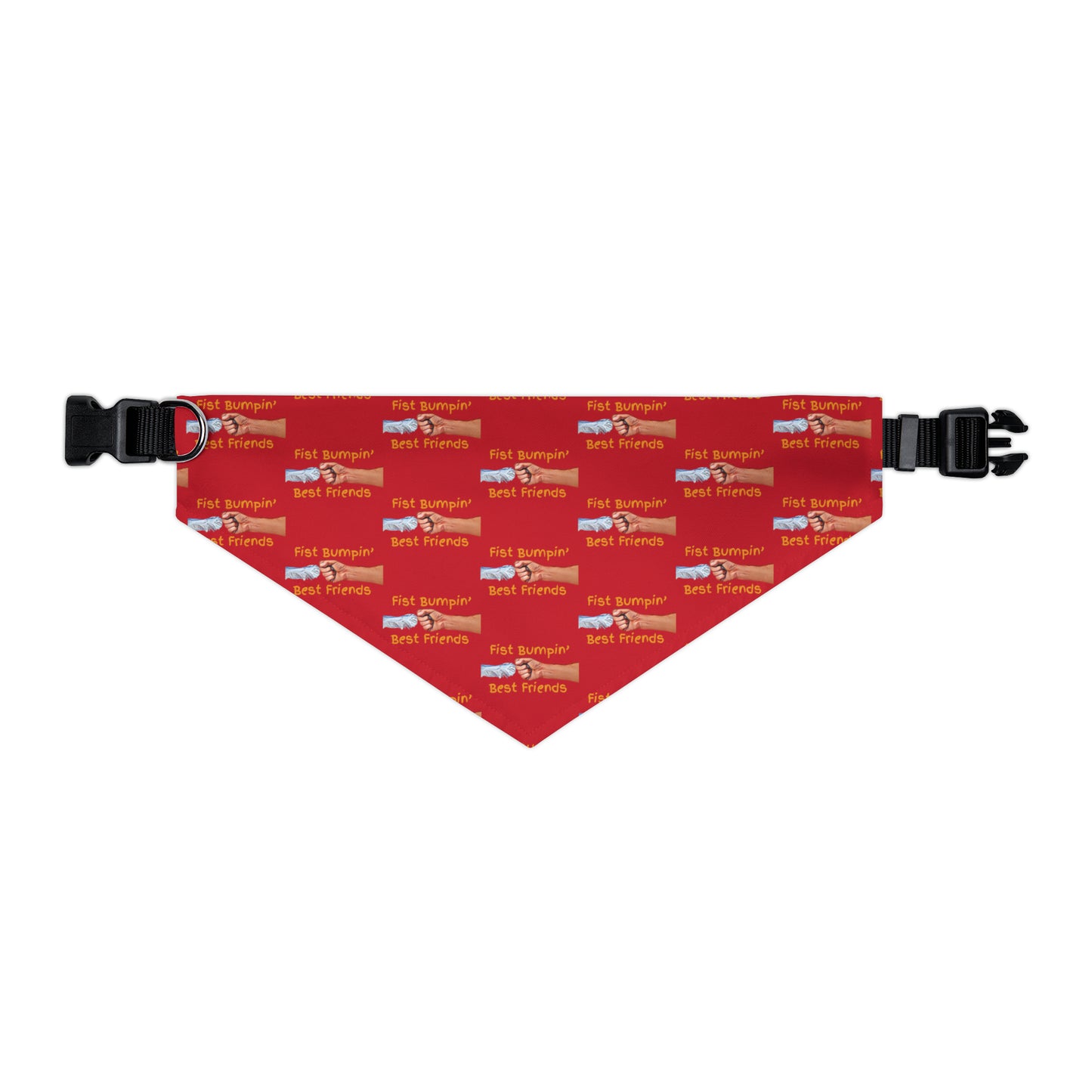 Fist Bumpin’ Best Friends Opie’s Cavalier King Charles Spaniel Paw Pet Bandana Collar Red with Gold lettering.