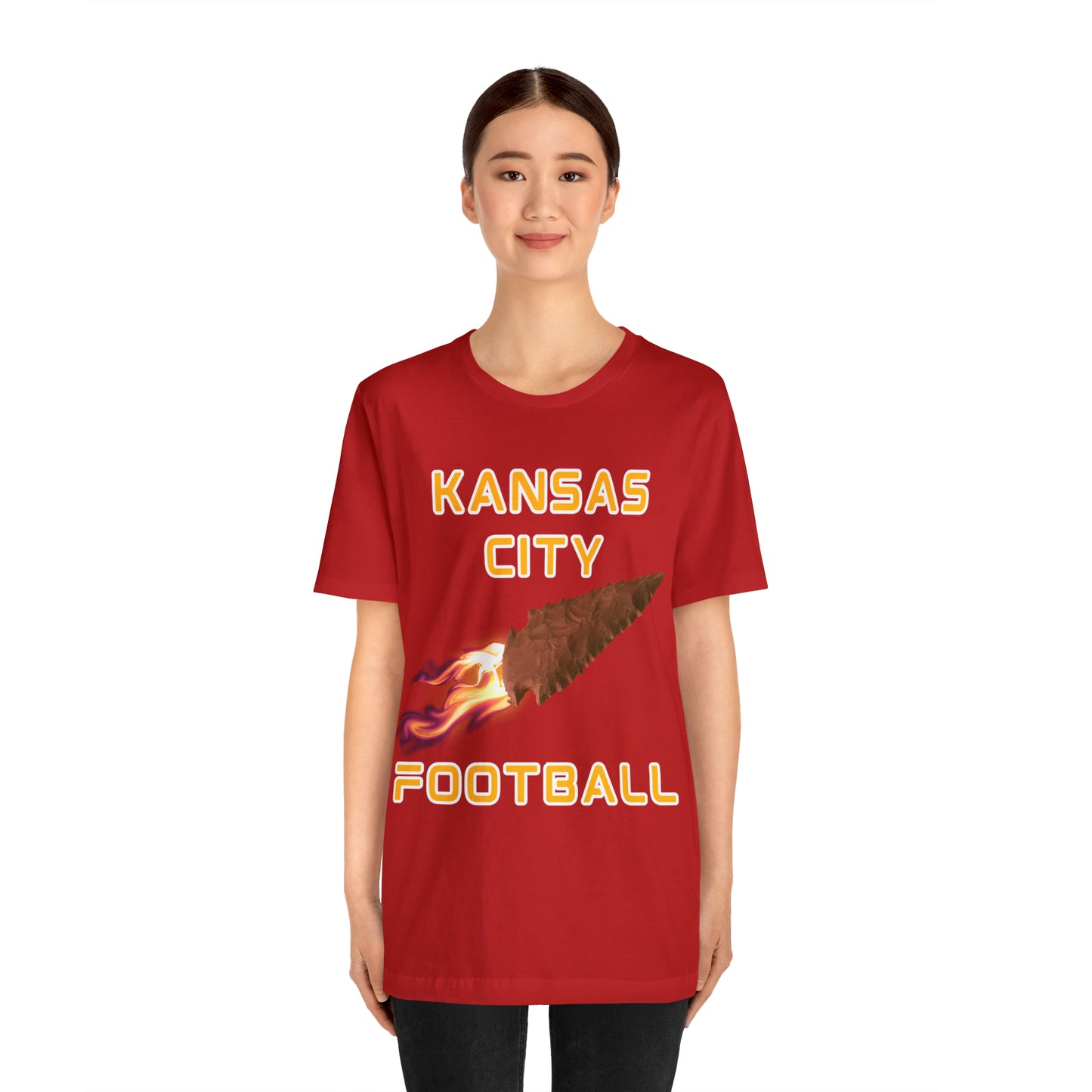 Kansas City Flame Football Arrowhead Customizable Unisex Jersey Short Sleeve Tee