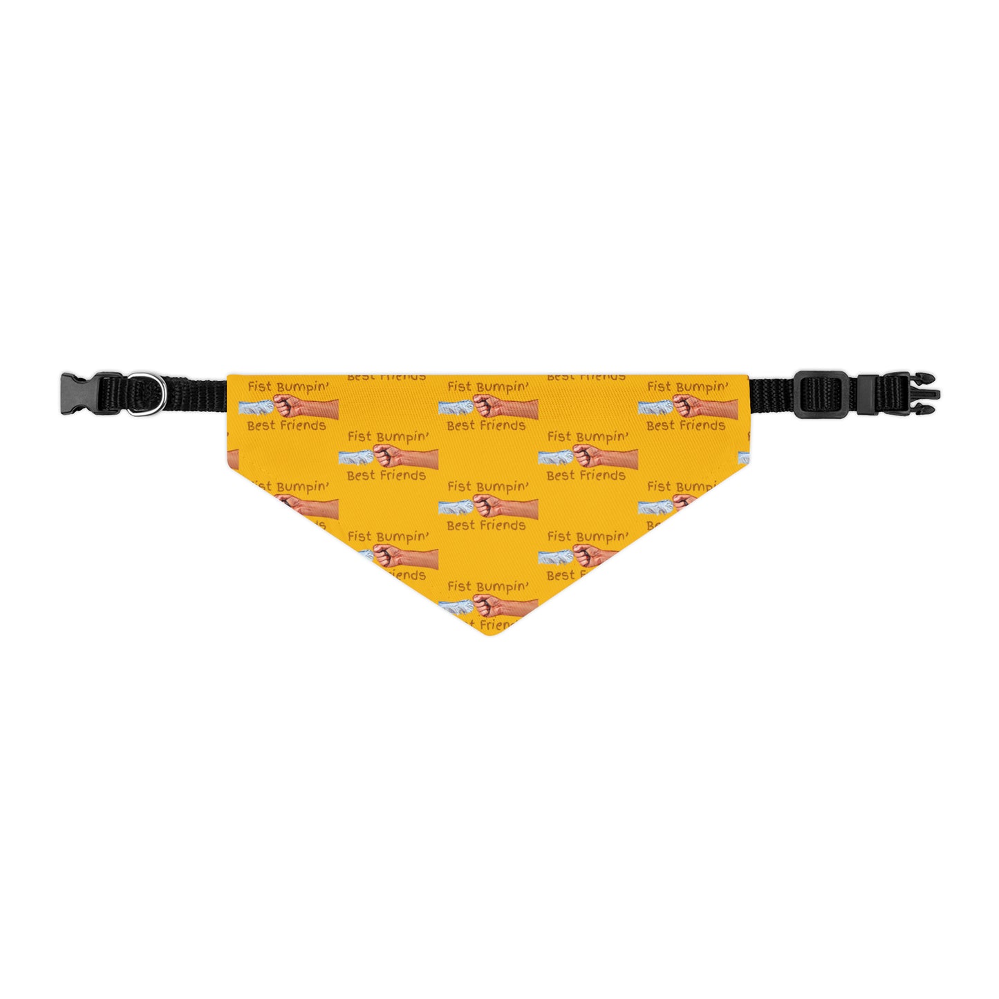 Fist Bumpin’ Best Friends Opie’s Cavalier King Charles Spaniel Paw Pet Bandana Collar Yellow with Brown lettering.