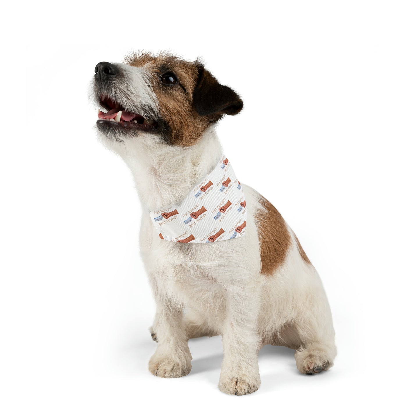Fist Bumpin’ Best Friends Opie’s Cavalier King Charles Spaniel Pet Bandana Collar White with Tan lettering.