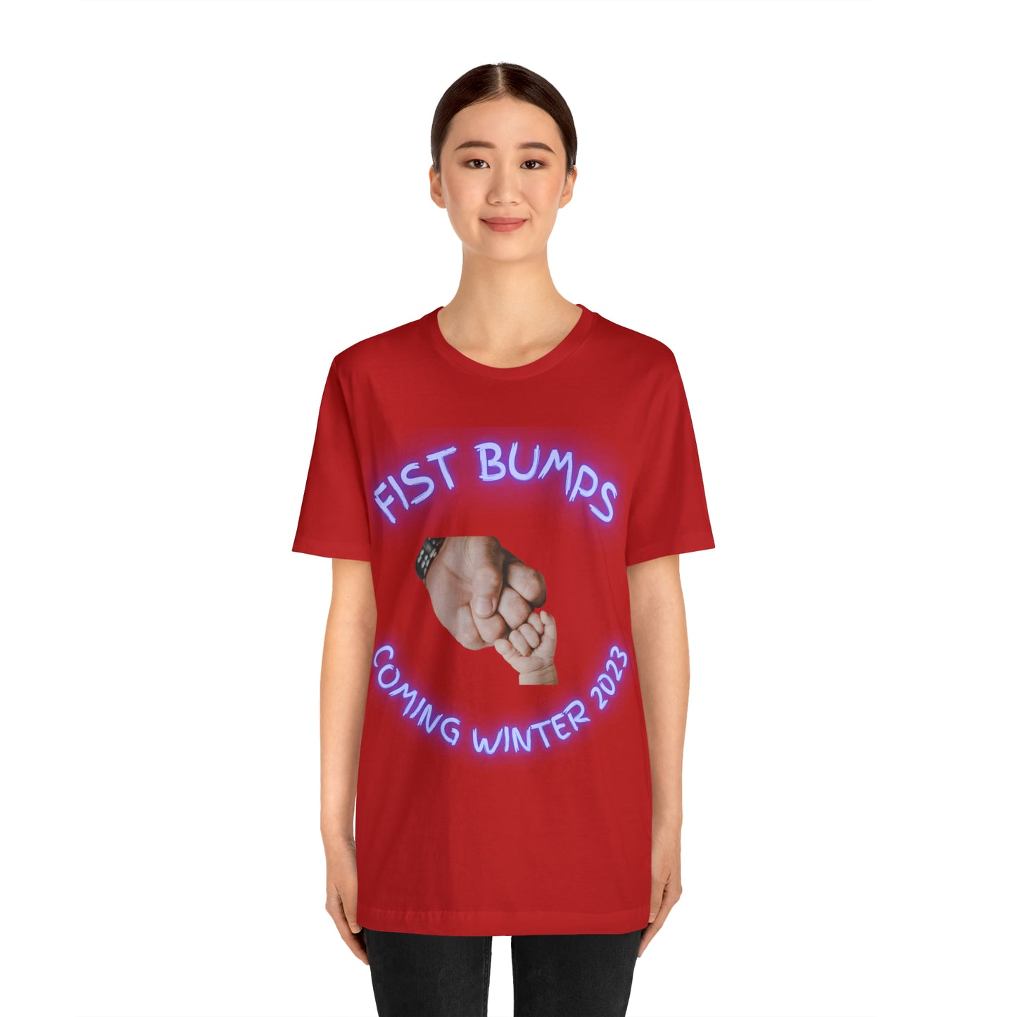 Baby Boy Blue Fist Bumps Coming Winter 2023 Unisex Jersey Short Sleeve Tee