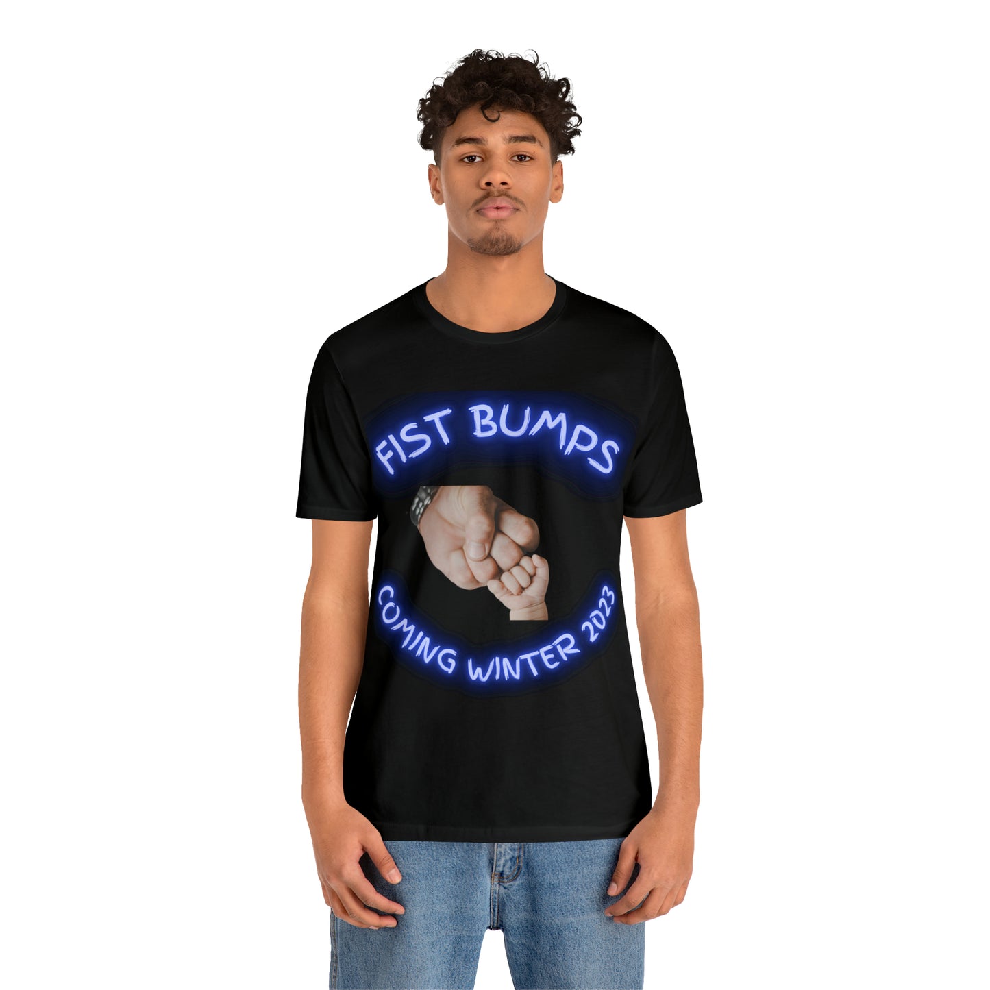 Baby Boy Blue Fist Bumps Coming Winter 2023 Unisex Jersey Short Sleeve Tee