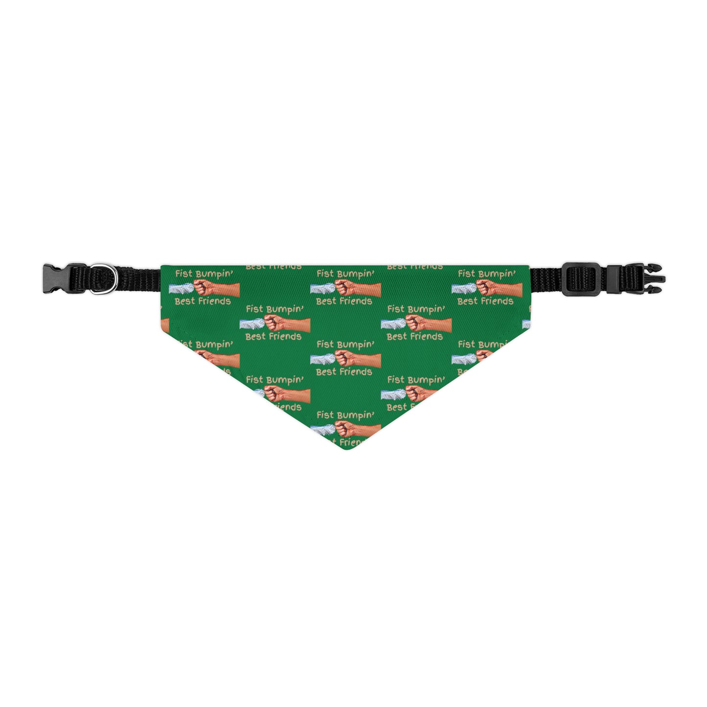 Fist Bumpin’ Best Friends Opie’s Cavalier King Charles Spaniel Pet Bandana Collar Green with Tan lettering.