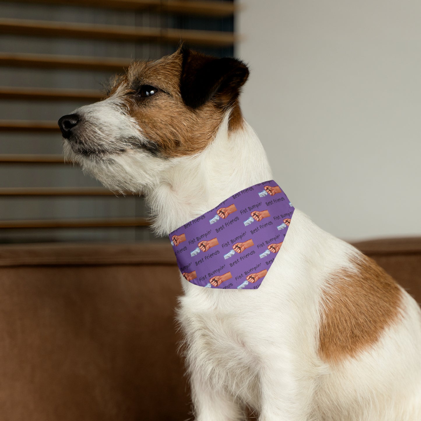 Fist Bumpin’ Best Friends Opie’s Cavalier King Charles Spaniel Paw Pet Bandana Collar Purple with Black lettering.