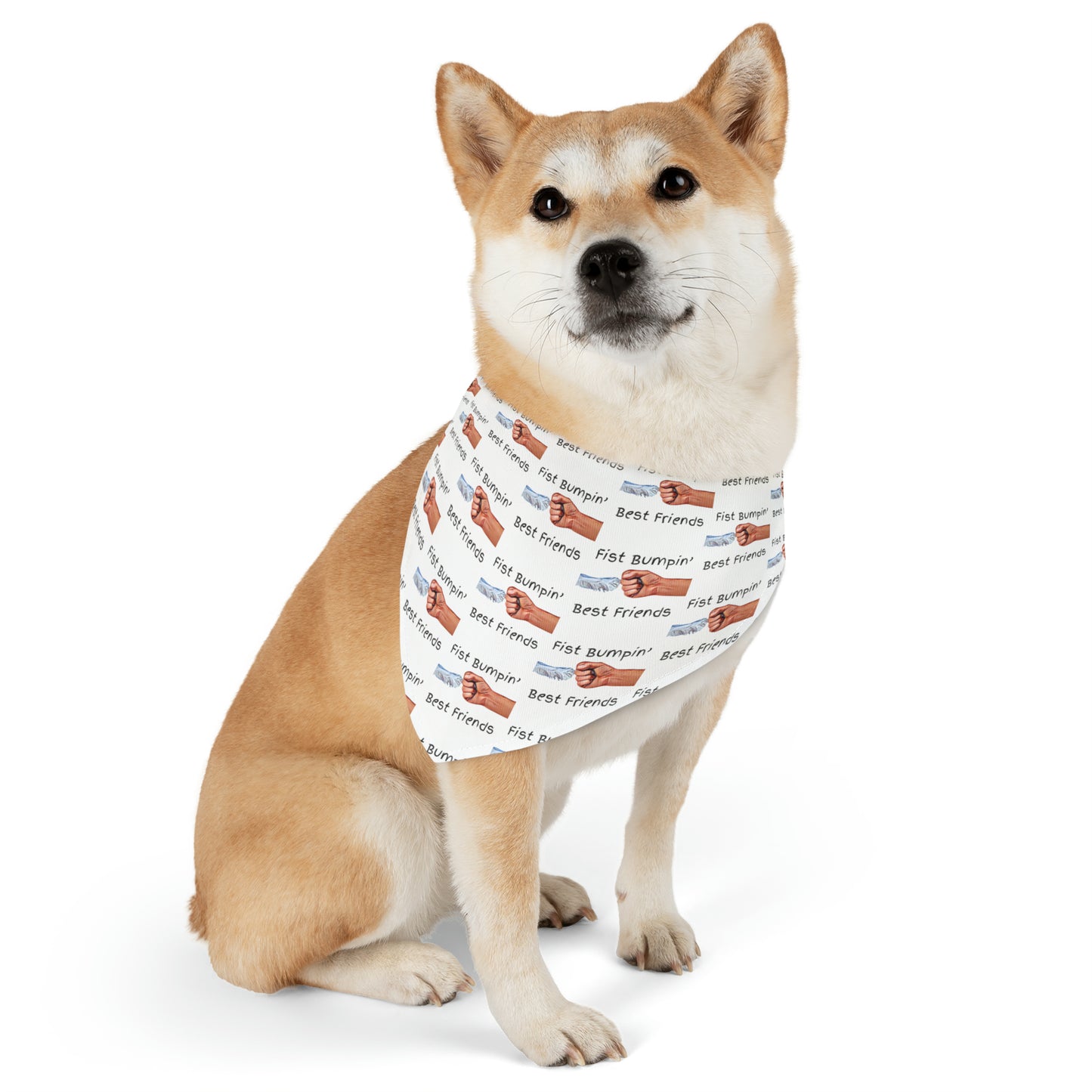 Fist Bumpin’ Best Friends Opie’s Cavalier King Charles Spaniel Paw Pet Bandana Collar White with Black lettering.