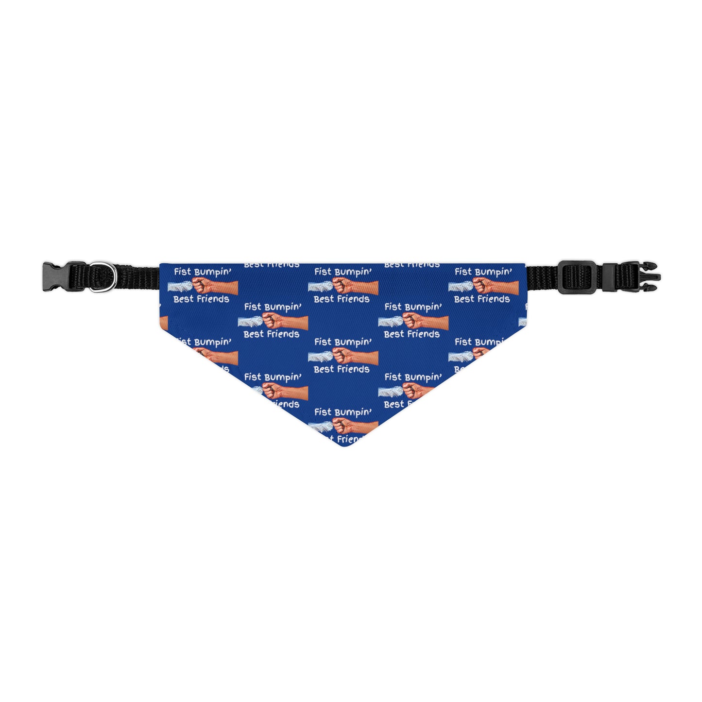 Fist Bumpin’ Best Friends Opie’s Cavalier King Charles Spaniel Pet Bandana Collar Blue with White lettering.
