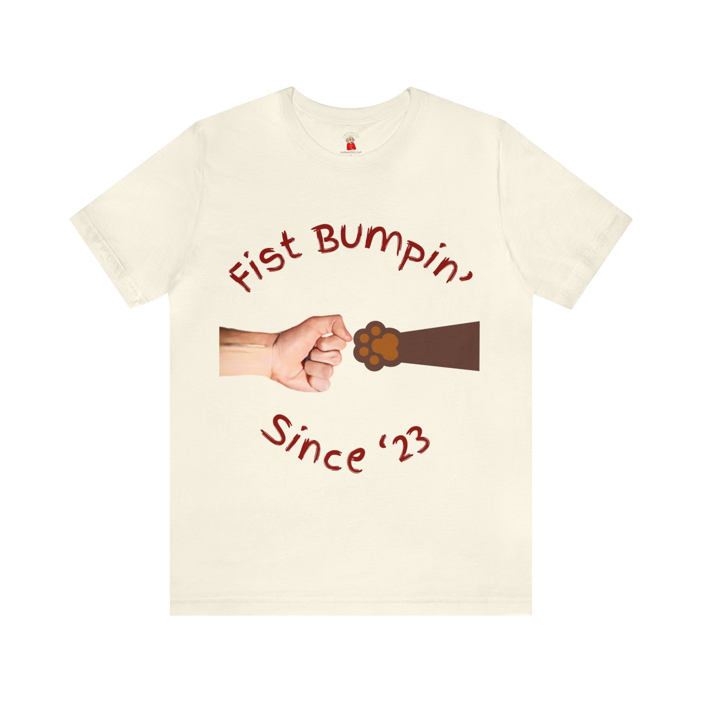 Fist Bumpin Since ‘23 Chocolate Paw Unisex Jersey Short Sleeve Tee