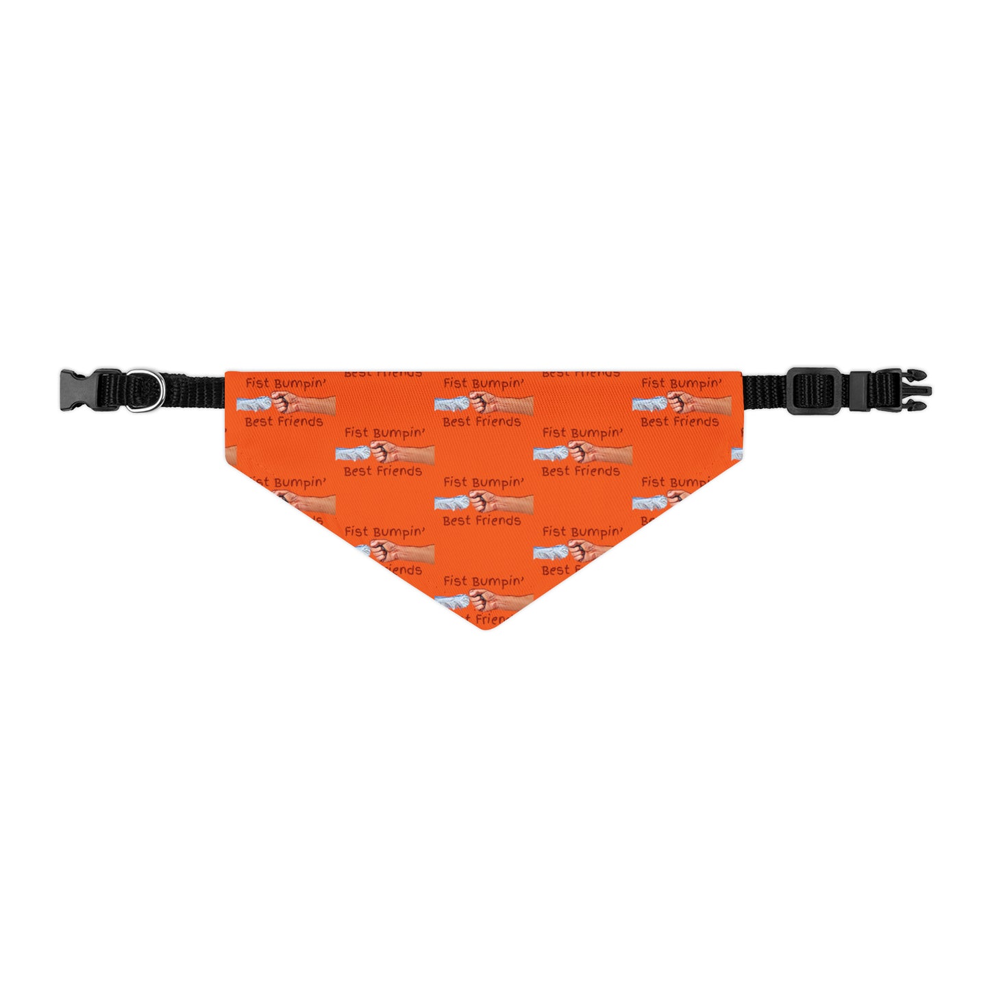 Fist Bumpin’ Best Friends Opie’s Cavalier King Charles Paw Pet Bandana Collar Orange with Red lettering.
