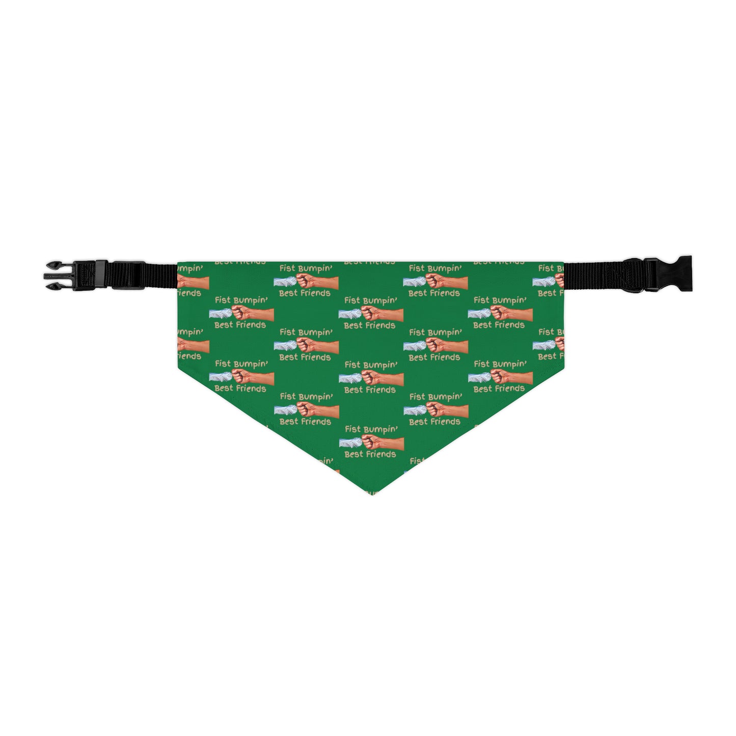 Fist Bumpin’ Best Friends Opie’s Cavalier King Charles Spaniel Pet Bandana Collar Green with Tan lettering.