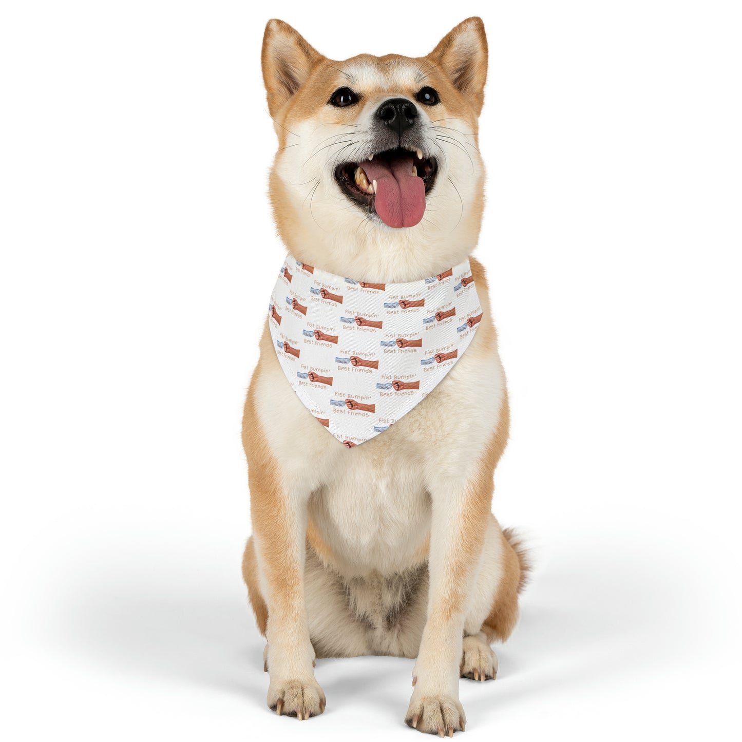 Fist Bumpin’ Best Friends Opie’s Cavalier King Charles Spaniel Pet Bandana Collar White with Tan lettering.