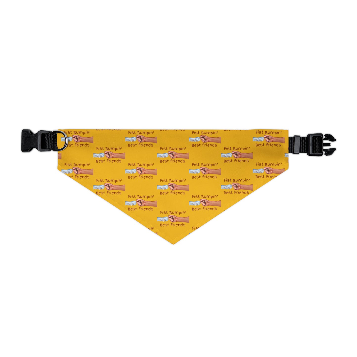 Fist Bumpin’ Best Friends Opie’s Cavalier King Charles Spaniel Paw Pet Bandana Collar Yellow with Red lettering.