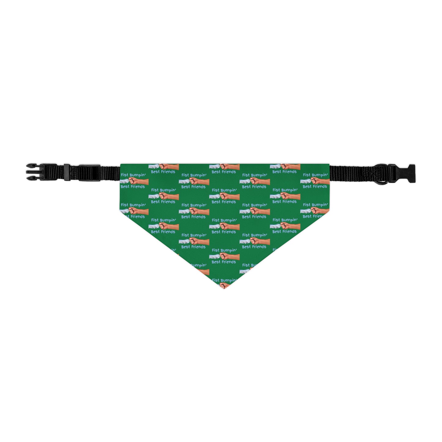 Fist Bumpin’ Best Friends Opie’s Cavalier King Charles Spaniel Pet Bandana Collar Green with Light Blue Lettering.