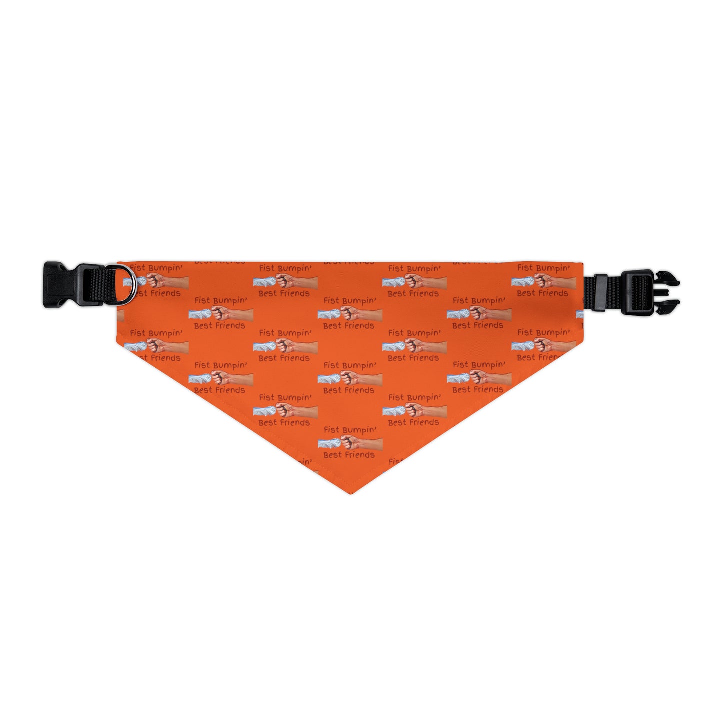 Fist Bumpin’ Best Friends Opie’s Cavalier King Charles Paw Pet Bandana Collar Orange with Red lettering.