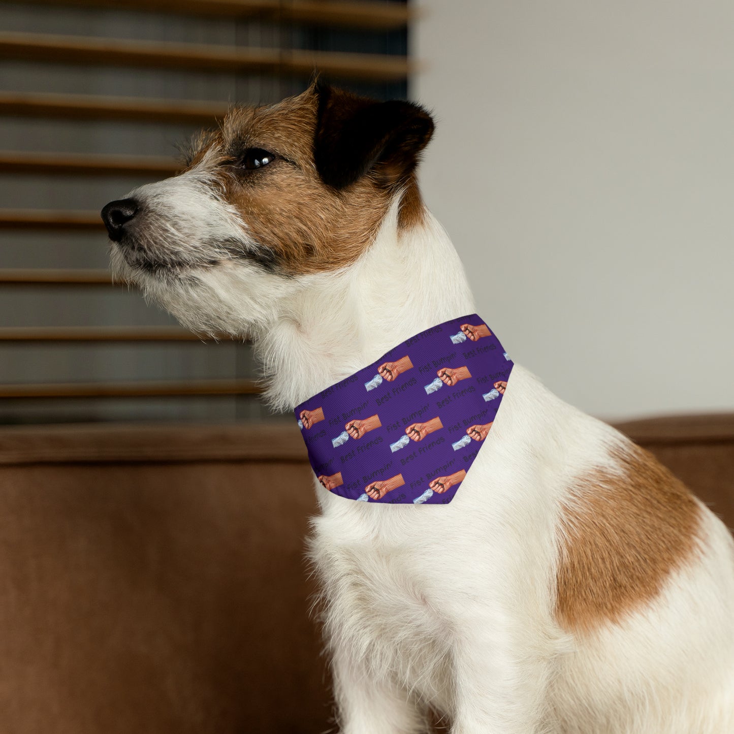 Fist Bumpin’ Best Friends Opie’s Cavalier King Charles Spaniel Pet Bandana Collar Purple with Black lettering.